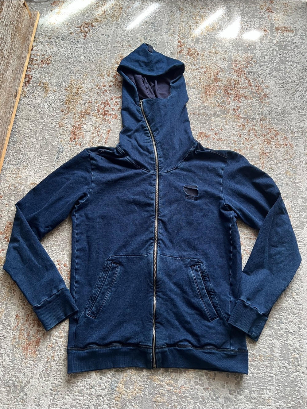 G-Star RAW Indigo Tunnel Hood Zip Hoodie Men’s Large